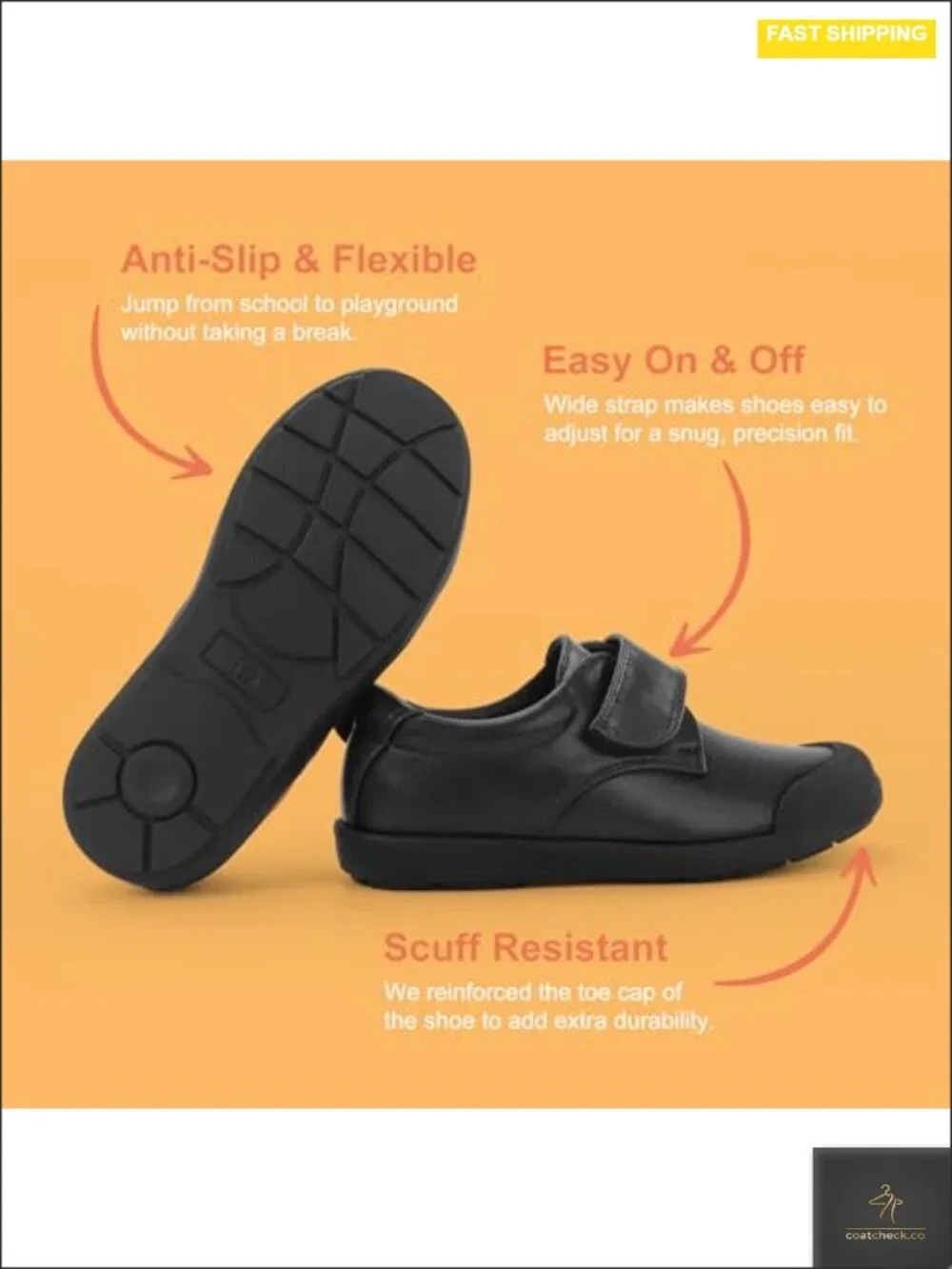 Boys' Strap School Uniform Shoes Durable Casual Dress Sneaker